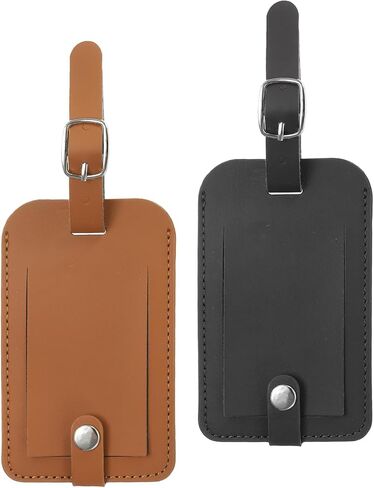 PATIKIL 2 Pack Luggage Bag Tags, PU Leather Suitcase Name Tags with Snap Travel Label Luggage Identifier Privacy Protection Travel Accessories, Black Brown in Saudi Arabia