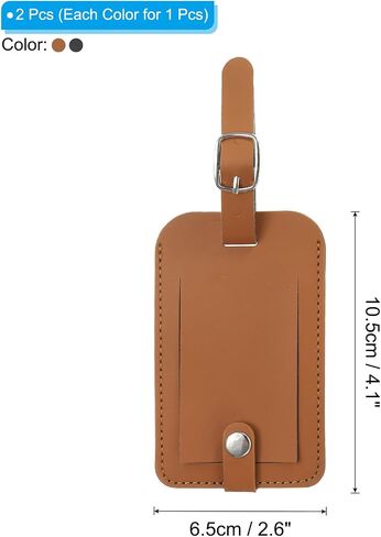 PATIKIL 2 Pack Luggage Bag Tags, PU Leather Suitcase Name Tags with Snap Travel Label Luggage Identifier Privacy Protection Travel Accessories, Black Brown in Saudi Arabia