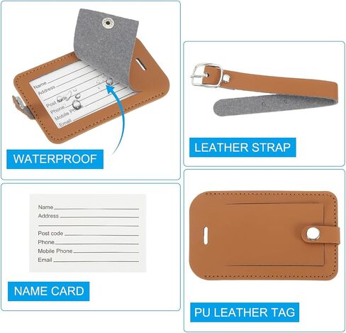 PATIKIL 2 Pack Luggage Bag Tags, PU Leather Suitcase Name Tags with Snap Travel Label Luggage Identifier Privacy Protection Travel Accessories, Black Brown in Saudi Arabia