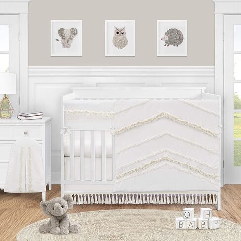 Sweet Jojo Designs Solid Sage Green Girl Baby Crib Skirt Bed Dust Ruffle Bedskirt Nursery Off White Tassel for Watercolor Boho Floral Garden Flower Bohemian Farmhouse Vintage Shabby Chic Beige Nature in Saudi Arabia