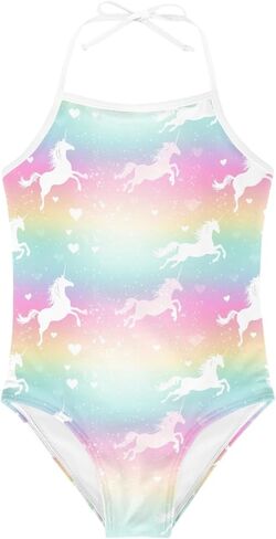 KiuLoam Orange Pink Tropical Leaf Girls One Piece Swimsuit Quick Dry Beach Swim Bathing Suit for 3-8 Years Little Girls in Saudi Arabia