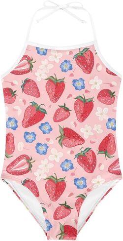KiuLoam Orange Pink Tropical Leaf Girls One Piece Swimsuit Quick Dry Beach Swim Bathing Suit for 3-8 Years Little Girls in Saudi Arabia