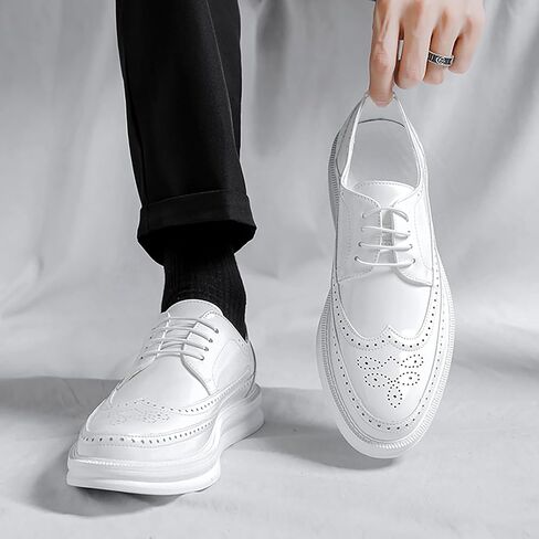 Men's Casual Wingtip Dress Sneakers Orthopedic Classic Leather Dress Shoes for Men Fashion Platform Wingtip Brogue Oxford for Men in Kuwait