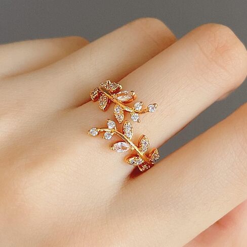 Mnyixsi Leaf Zircon Ring 925 Sterling Silver Dainty Zircon Rings Hypoallergenic Lucky Leaves Statement Ring for Women Promise Ring Fashion Jewelry Vine Leaf Fashion Statement Ring for Women Silver in Kuwait