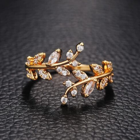 Mnyixsi Leaf Zircon Ring 925 Sterling Silver Dainty Zircon Rings Hypoallergenic Lucky Leaves Statement Ring for Women Promise Ring Fashion Jewelry Vine Leaf Fashion Statement Ring for Women Silver in Kuwait