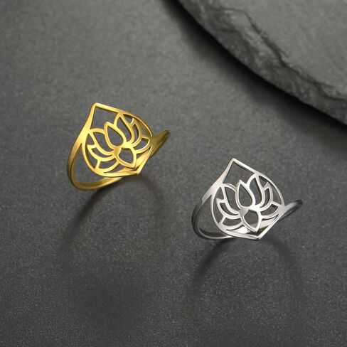 kkjoy Lotus Flower Yoga Ring Stainless Steel Lotus Ring Promise Ring Inspirational Jewelry for Women Charming Ladies in Saudi Arabia