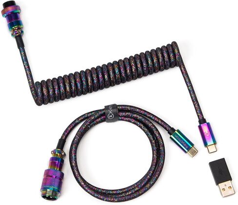 Keychron Colorful Premium Coiled Type-C Cable Straight - Rainbow Plated Blue in Saudi Arabia