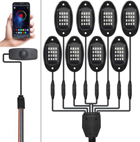 GSRECY RGB LED ROCK LIGHTS FOR TRUCTS ، 8 PODS ROCK LIGHTS مع APP/REMOTE CONTROL/MUSIC MODE ، MULTILCOLOR NEON UNDGLOW WELL LIGH in Kuwait