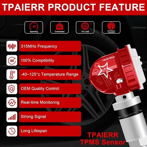 4PCS TPMS Sensor ، 315MHz OE 13598771 13598772 13586335 13581558 نظام مراقبة ضغط الإطارات متوافق مع مجموعة شيفروليه/تشيفي/سيلفرادو/GMC/BUICK/CADILLAC/PONTIAC/HUMMBER من 4 (سوداء) in Kuwait