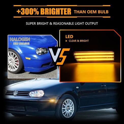 Front Fender Side Marker Lights for V-olkswagen 1999-2005 G-OLF MK4, JETTA MK4, 2000-2003 GTI/R32 MK4, 1999-2002 CABRIO, [3 Light Beads 50 SMD Chips] Clear Lens Amber LED Turn Signals, 2 PCS in Kuwait