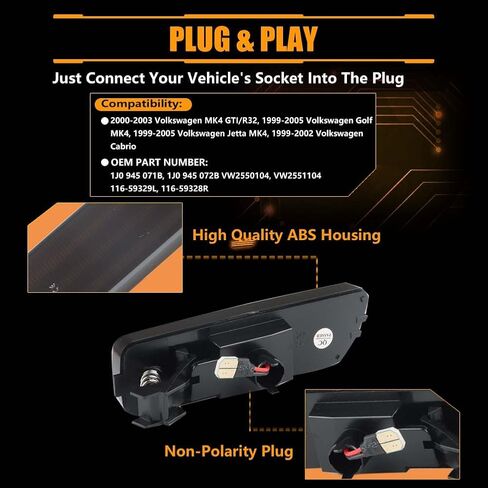 Front Fender Side Marker Lights for V-olkswagen 1999-2005 G-OLF MK4, JETTA MK4, 2000-2003 GTI/R32 MK4, 1999-2002 CABRIO, [3 Light Beads 50 SMD Chips] Clear Lens Amber LED Turn Signals, 2 PCS in Kuwait