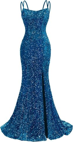 Sequin Prom Dresses for Women 2025 Mermaid Sparkly Spaghetti Backless Formal Evening Party Gowns with Slit in Kuwait