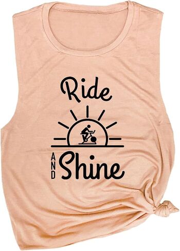 Ride and Shine Women's Workout Muscle Tee - Sleeveless Active Wear, Yoga, Gym Top for Cycling - Comfortable Workout Tank Top in Saudi Arabia