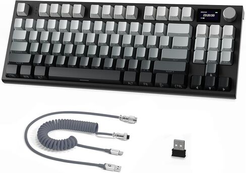 RK86 RGB 75% لوحة مفاتيح ميكانيكية ذات حشية لاسلكية، وضع ثلاثي Bluetooth5.0/2.4G/USB-C 82 مفتاح لوحة مفاتيح ألعاب قابلة للتبديل السريع بطارية 4000 مللي أمبير مع مقبض وشاشة OLED عالية الدقة 1.2 بوصة، مفاتيح خطية مخصصة in Kuwait