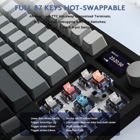 RK86 RGB 75% لوحة مفاتيح ميكانيكية ذات حشية لاسلكية، وضع ثلاثي Bluetooth5.0/2.4G/USB-C 82 مفتاح لوحة مفاتيح ألعاب قابلة للتبديل السريع بطارية 4000 مللي أمبير مع مقبض وشاشة OLED عالية الدقة 1.2 بوصة، مفاتيح خطية مخصصة in Kuwait