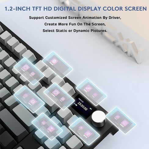 RK86 RGB 75% لوحة مفاتيح ميكانيكية ذات حشية لاسلكية، وضع ثلاثي Bluetooth5.0/2.4G/USB-C 82 مفتاح لوحة مفاتيح ألعاب قابلة للتبديل السريع بطارية 4000 مللي أمبير مع مقبض وشاشة OLED عالية الدقة 1.2 بوصة، مفاتيح خطية مخصصة in Kuwait