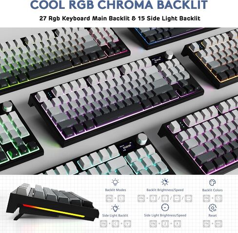RK86 RGB 75% لوحة مفاتيح ميكانيكية ذات حشية لاسلكية، وضع ثلاثي Bluetooth5.0/2.4G/USB-C 82 مفتاح لوحة مفاتيح ألعاب قابلة للتبديل السريع بطارية 4000 مللي أمبير مع مقبض وشاشة OLED عالية الدقة 1.2 بوصة، مفاتيح خطية مخصصة in Kuwait