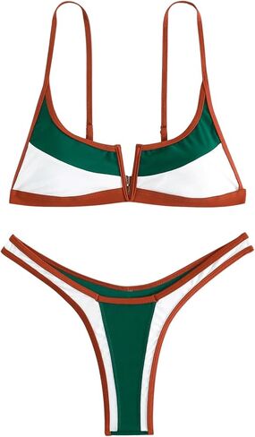 MakeMeChic Women's Colorblock Bikini Set V-Wired Spaghetti Strap High Cut Bathing Suit Swimsuits in Saudi Arabia