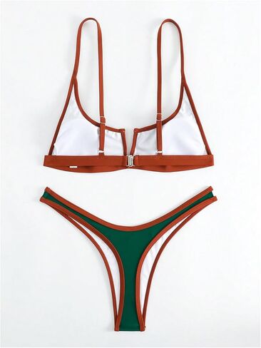 MakeMeChic Women's Colorblock Bikini Set V-Wired Spaghetti Strap High Cut Bathing Suit Swimsuits in Saudi Arabia