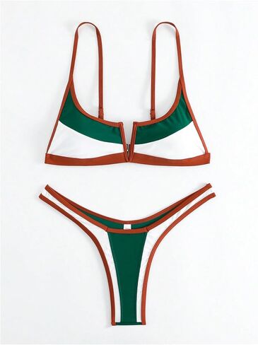 MakeMeChic Women's Colorblock Bikini Set V-Wired Spaghetti Strap High Cut Bathing Suit Swimsuits in Saudi Arabia