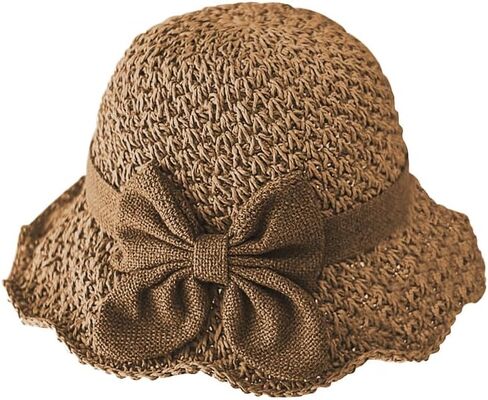 Women's Vintage Summer Straw Hat Foldable Ruffle Wide Brim Beach Sun Hat with Adjustable Bowknot for Travel Outdoor in Saudi Arabia
