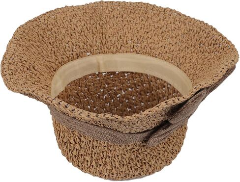 Women's Vintage Summer Straw Hat Foldable Ruffle Wide Brim Beach Sun Hat with Adjustable Bowknot for Travel Outdoor in Saudi Arabia