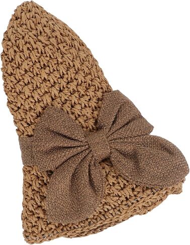 Women's Vintage Summer Straw Hat Foldable Ruffle Wide Brim Beach Sun Hat with Adjustable Bowknot for Travel Outdoor in Saudi Arabia