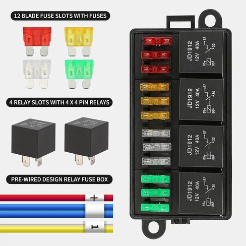 Pre-Wired 12V Relay Box with 4 Relays and 12Way ATC/ATO Fuse Slots, Sealed Fuse Block for Automotive, Car, Marine, Boat in Saudi Arabia