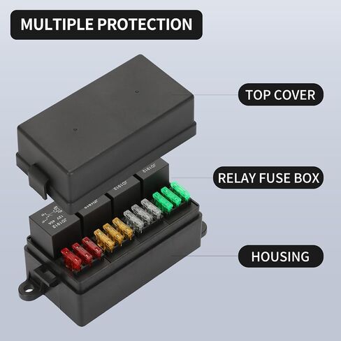 Pre-Wired 12V Relay Box with 4 Relays and 12Way ATC/ATO Fuse Slots, Sealed Fuse Block for Automotive, Car, Marine, Boat in Saudi Arabia