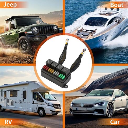Pre-Wired 12V Relay Box with 4 Relays and 12Way ATC/ATO Fuse Slots, Sealed Fuse Block for Automotive, Car, Marine, Boat in Saudi Arabia