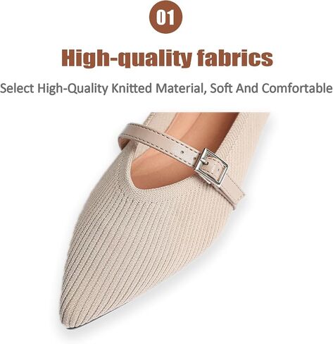 Women Knitted Striped Pointed Toe Mary Jane Flats with Adjustable Ankle Strap Comfort Casual Breathable Lightweight Washable Walking Shoes Dressy Ballet Flats for Office Dating in Saudi Arabia
