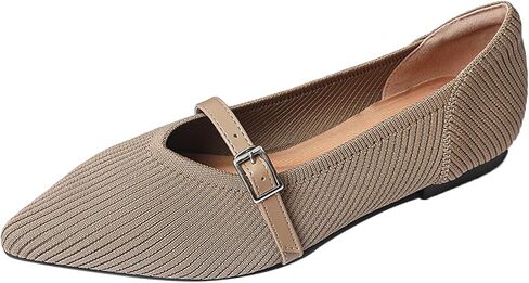 Women Knitted Striped Pointed Toe Mary Jane Flats with Adjustable Ankle Strap Comfort Casual Breathable Lightweight Washable Walking Shoes Dressy Ballet Flats for Office Dating in Saudi Arabia