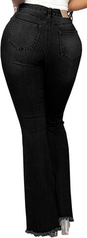 Bell Bottom Jeans for Women Skinny Flared Jeans Elastic High Waisted Vintage 70s Classic Stretchy Wide Leg Denim Pants in Kuwait