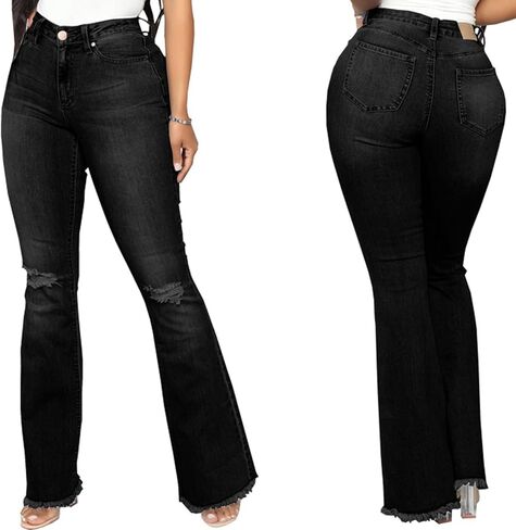 Bell Bottom Jeans for Women Skinny Flared Jeans Elastic High Waisted Vintage 70s Classic Stretchy Wide Leg Denim Pants in Kuwait