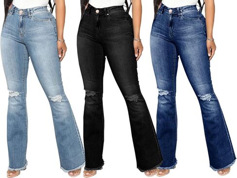 Bell Bottom Jeans for Women Skinny Flared Jeans Elastic High Waisted Vintage 70s Classic Stretchy Wide Leg Denim Pants in Kuwait