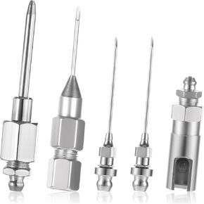 Grease Needle Accessory Set, 5 Pcs Grease Needle Tips Dispenser Tool Grease Needle Nozzle Kit Grease Injector Fitting Tool for Grease Injection Used in Narrow Space & Deep Hole Metal