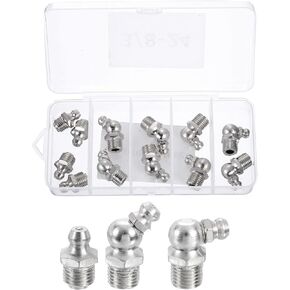 UXCELL 12PCS الصلب المطلي بالنيكل مستقيم الشحوم الزاوية 3/8 "-24 مؤشر ترابط مستقيم 90 درجة 45 درجة إكسسوارات حلمة الشحوم الهيدروليكية