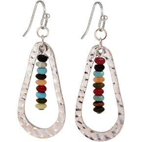 Silver Boho Chic Earrings - Water Drop Bead, Multicolor, Big Statement Earrings