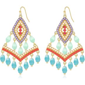 Boho Drop Earrings Seed Bead Dangle Earrings Vacation Earrings Colorful Statement Earrings Jewelry Present