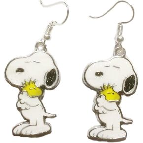 TCB Creations Snoopys Holding Woodstock Enamel Metal French Wire Earrings
