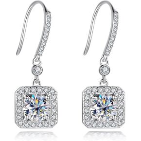 Moissanite Earrings for Women Sterling Silver Dangle Earrings 1/2CT-2CT Moissanite D Color VVS1 18K White Gold Plated Drop Earrings Hypoallergenic Earrings Jewelry Birthday Gifts for Wife Girlfriend