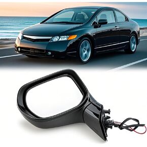 Left Driver Side Mirror for 2006-2011 Honda Civic（Power Glass - Manual Folding - Black - 3-Pin ）Replaces # 76250SNEA01 HO1320221