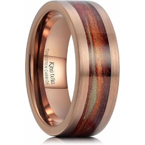 King Will 8mm Mens Tungsten Wedding Band Gorgeous Golden/Silver/Brown Flat Pipe Cut Carbide Ring Yellow/White/Mocha Green Sand Inlay Men's Engagement Ring Matte Brushed Finish Comfort Fit Size 7-14