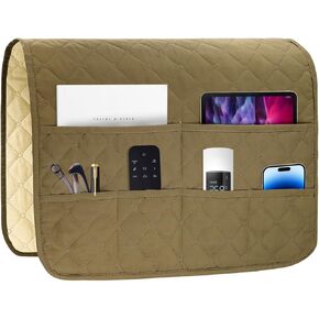 Bedside Caddy for Couch Remote Control Holder Recliner Armrest Organizer Non Slip Sofa Armchair Caddy with 6 Pocket Storage for Magazine, Tablet, Phone, iPad, Coffee