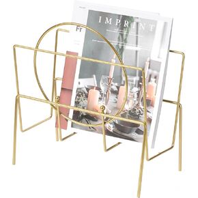 Gold Metal Modern Decorative Freestanding Floor Magazine Book Rack Storage Holder