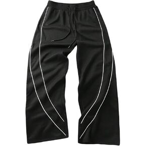 GORGLITTER Men's Wide Leg Baggy Pants Drawstring Waist Striped Track Pants Trousers