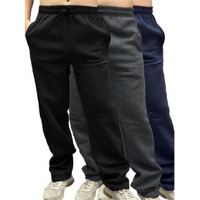 3 Pack Mens Fleece Athletic Loose Baggy Sweatpants Drawstring Workout Active Open Bottom Sweat Pants Big and Tall