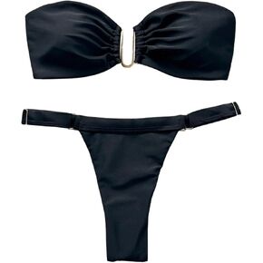 SHENHE Women's Strapless Swimsuits 2 Piece High Cut Cheeky Thong U Wire Bandeau Bikini Set