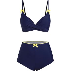 ZAFUL Women High Waisted Bikini Bow Bathing Suits Twist 2 Piece Swimwear Full Coverage Boyshorts Swimsuit