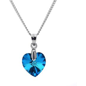 Kruckel Heart Pendant Necklace - Ocean Blue Austrian Crystal Pendant, Stunning Radiant & Sophisticated White Gold Plated, Jewelry for Women, Lightweight Easy - Wear Fashion Design Accesory